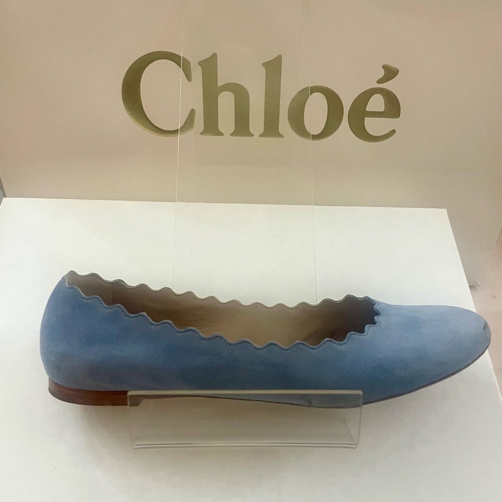 Chloe | Suede Scalloped Robins Egg Blue Suede Flats size 7.5 - Picture 3 of 8